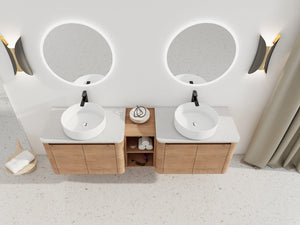 English Elm 72'' Wall-Mounted Bathroom Vanity With Ceramic Sink, Soft-Close Doors & Ample Storage Shelves W999S00416