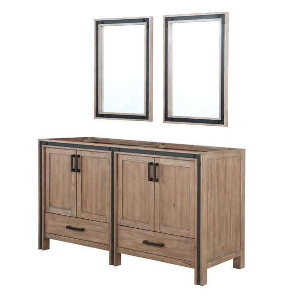 English Elm Rustic Double Bath Vanity Set 60" W X 22" D With Mirrors - Barnwood Finish, Ample Storage & Style B2731S00582-GIGA