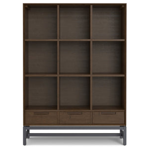 English Elm Banting 9 Cube Bookcase with Drawers Walnut Brown - Solid Rubberwood, Metal Frame, 3 Drawers, 9 Cubes B136P238617