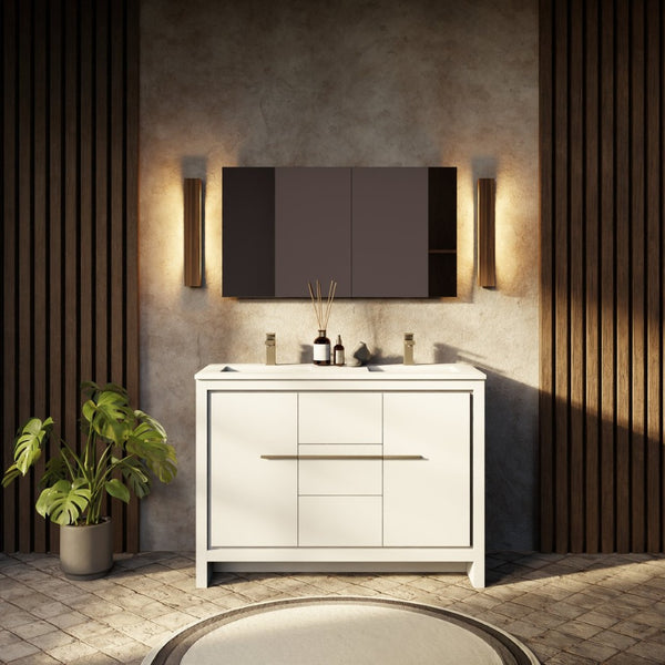 English Elm White Double Bath Vanity Set With Quartz Top, Gun Metal Faucet, And 43-Inch Mirror For Elegant Style B2731S01715-GIGA