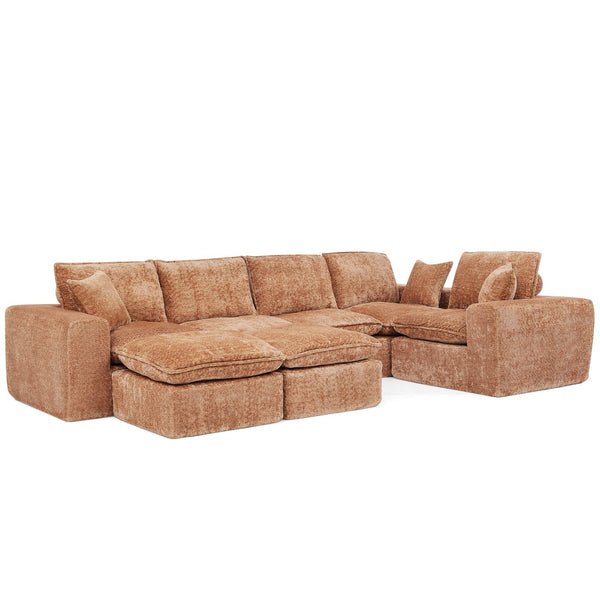 English Elm 107'' Boucle Modular Sectional with Reversible Chaise and Two Ottomans for Living Room Orange W1413S00169