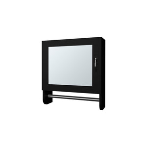 English Elm Pine Mirrored Medicine Cabinet with Towel Bar and Two Shelves — Wall-Mounted Bathroom Storage Unit Black 20.3 L x 18.3 W x 2.4 H B128P237173