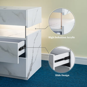 English Elm Led Nightstand with Rgb Acrylic Glow Panel Three Drawers Walnut Bedroom Table Stone White W2178P412304
