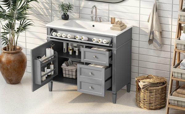English Elm 36'' Modern Bathroom Vanity With Durable Sink, 2 Drawers & Tip-Out Tray For Stylish Storage Solutions N710S136004E