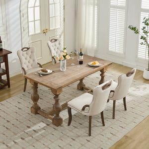 English Elm Velvet Hand-Tufted Dining Chair with Solid Wood Handles and Curved Legs, Vintage Copper Accents Beige W1143P338140