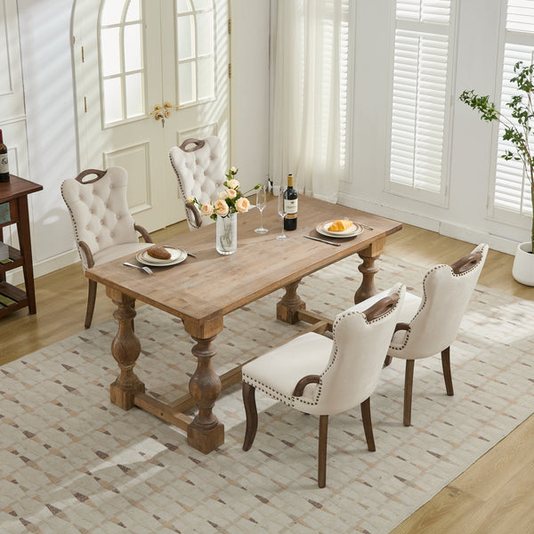 English Elm Velvet Hand-Tufted Dining Chair with Solid Wood Handles and Curved Legs, Vintage Copper Accents Beige W1143P338140