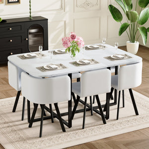 English Elm 7-piece Rectangular Dining Set Seats 6 with Faux Leather Chairs and Melamine Top White W3875S00116