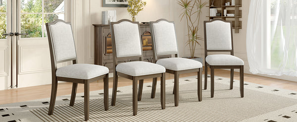 English Elm Farmhouse Upholstered Dining Chairs Set of 4 with High Back, Comfortable Modern Seating for Home Use Brown+Beige N752P271803D