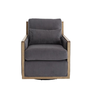 English Elm Corduroy Swivel Barrel Chair with Removable Cushion 360° Metal Base Sturdy Hardwood Frame Cozy Lounge Seat Dark Gray W395P209395