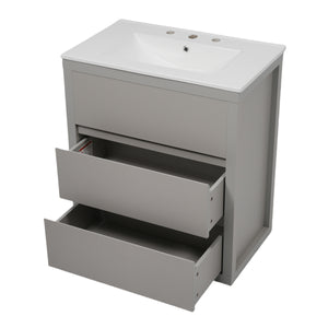 English Elm Christopher Knight Home® - 60" Double Sinks Bathroom Vanity Set with Two Ceramic Basins, Soft-Close Drawers, Sleek Handle-Free Design Gray N817P280550G