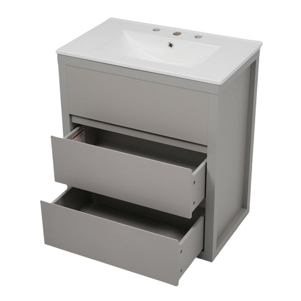 English Elm Christopher Knight Home® - 60" Double Sinks Bathroom Vanity Set with Two Ceramic Basins, Soft-Close Drawers, Sleek Handle-Free Design Gray N817P280550G
