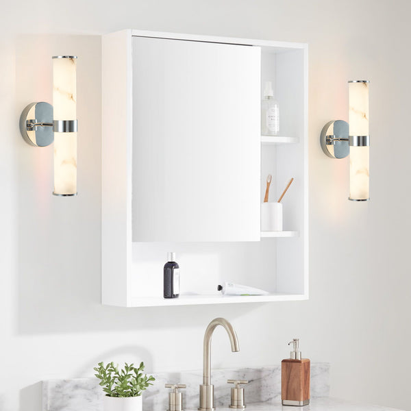 English Elm Resin Imitation Marble Texture Wall Light Set of 2 with Sleek Iron Frame, Minimalist Ambient Sconces for Hallways Bedrooms Bathrooms Chrome W1340P189552