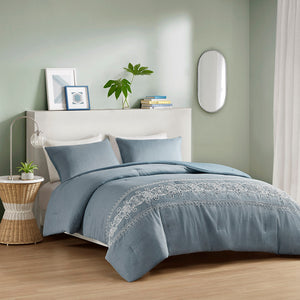 Intelligent Design Bree Casual Embroidered Comforter Set ID10-2167 Blue