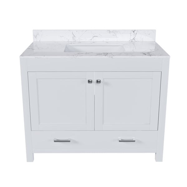 English Elm Modern 43" Bathroom Vanity With Carrara White Top, Soft-Close Drawer & Durable Mdf Cabinet Design W509S00139