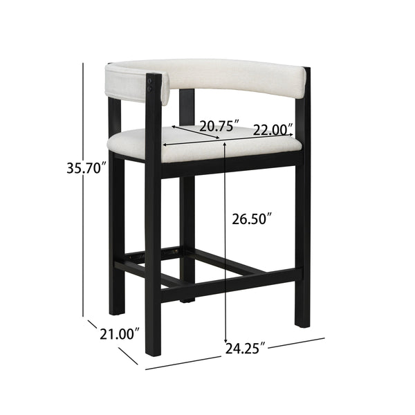 English Elm Christopher Knight Home® - COUNTER Mid-Century Modern 2-Piece Upholstered Barrel Back Stools with Rubberwood Frame and Foam Padding Beige+Black N771P243848B