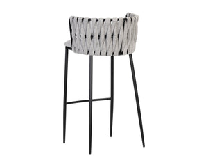 Sunpan Sarai Contemporary Barstool with Unique Weaved Backrest and Black Powder-Coated Steel Frame Belfast Heather Grey