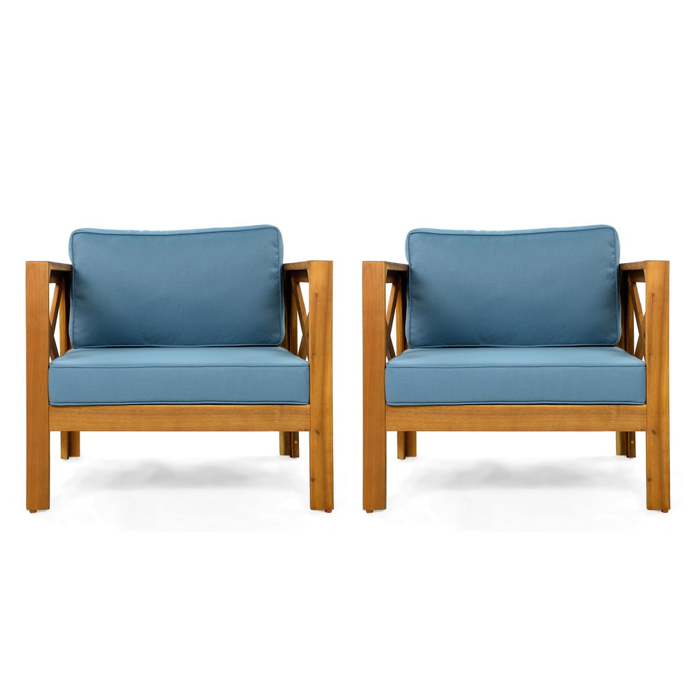 English Elm Christopher Knight Home® - Patio Acacia Wood Conversation Set - 2 Armchairs With Cushions & Selma End Table For Outdoor Bliss N770P264304T_57501.00ACA