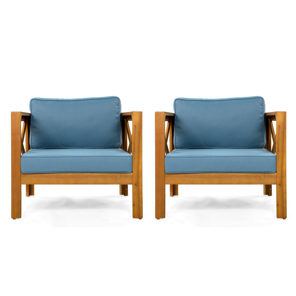 English Elm Christopher Knight Home® - Patio Acacia Wood Conversation Set - 2 Armchairs With Cushions & Selma End Table For Outdoor Bliss N770P264304T_57501.00ACA