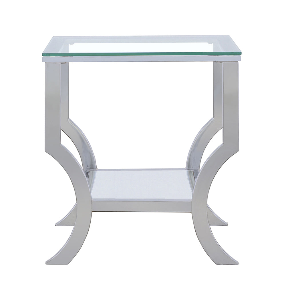 English Elm Porch Chrome Glass Square Top End Table with Mirrored Shelf, Sleek Metallic Finish, Durable Modern Accent B062P328627