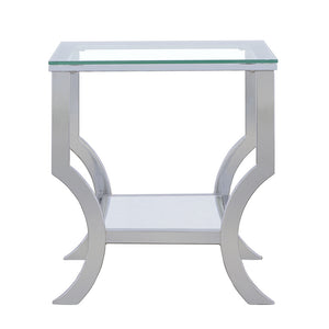 English Elm Porch Chrome Glass Square Top End Table with Mirrored Shelf, Sleek Metallic Finish, Durable Modern Accent B062P328627