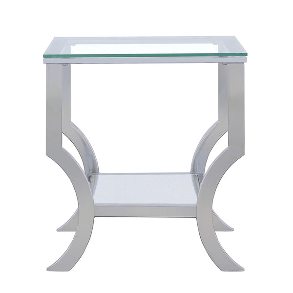 English Elm Porch Chrome Glass Square Top End Table with Mirrored Shelf, Sleek Metallic Finish, Durable Modern Accent B062P328627
