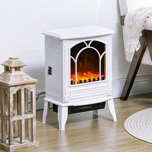English Elm Homcom 22" Electric Fireplace Stove With Realistic Flame, Adjustable Heat & Safety Features In White W2225P249860