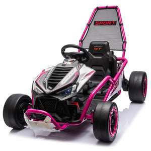 English Elm 24v Dual Motor Kids Go Kart with Drift Mode Roll Cage and Rear Suspension Ages 6 to 12 Rose Pink W1578P454058