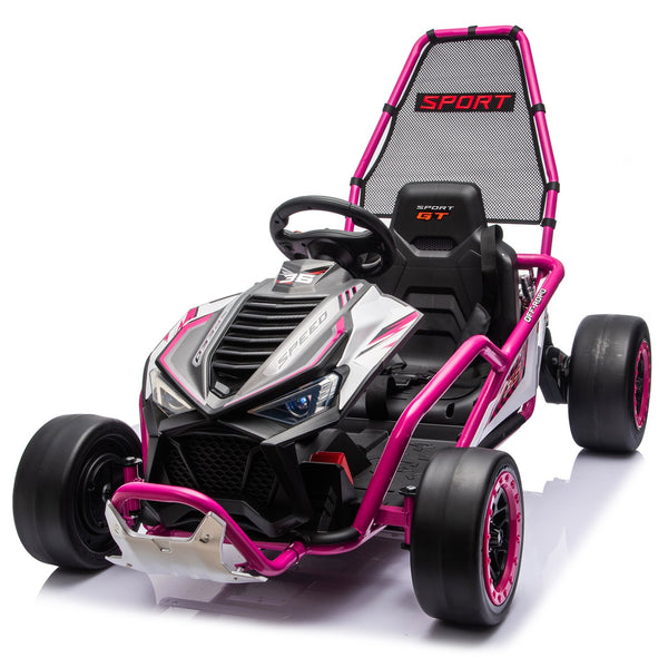 English Elm 24v Dual Motor Kids Go Kart with Drift Mode Roll Cage and Rear Suspension Ages 6 to 12 Rose Pink W1578P454058
