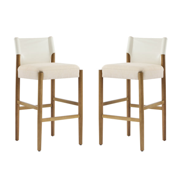 English Elm Christopher Knight Home® - 28.5'', Solid Wood Bar Stool Set of 2 with White Polyester Cushion, 28.5'' Counter Height Modern Rustic Appeal N780P271400W