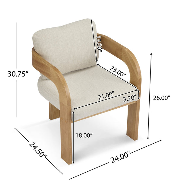 English Elm Christopher Knight Home® - 2-Pack Dining Chairs with Pillow Back and Curved Arms, Foam Seat Comfort, Sturdy Rubber Wood Frame Beige+Natural N779P298399B