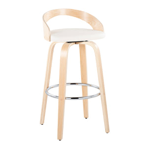 English Elm Grotto 30" Contemporary Fixed-Height Barstool Set Of 2 - Swivel White Faux Leather & Natural Wood B202S00597