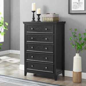 English Elm Modern 5 Drawers Dresser with Smooth Glide Drawers, Stylish Metal Handles & Unique Stable Feet Organizer for Bedroom and Living Room Storage (45.87"L x 20.08"W x 11.03"H) Black W2275P149804