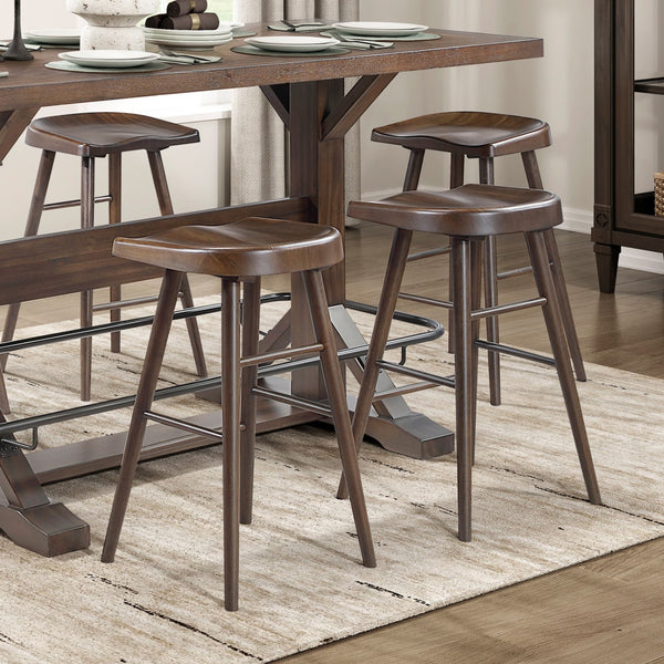 English Elm Brown Acacia Veneer Pub Table Set with Six Saddle Stools Industrial Home Bar Dining B011S02269