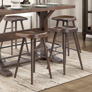 English Elm Brown Acacia Wood Pub Height Dining Set Seats Eight with Saddle Stools Industrial Accents B011S02270