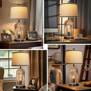English Elm Table Lamp Set Of 2 With Usb Ports, 3-Way Touch Control & Nightlight - Rustic Farmhouse Decor W3355P323265-GIGA