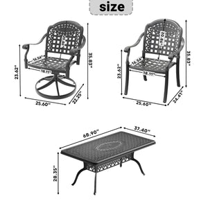 English Elm 7-Piece All-Weather Cast Aluminum Dining Set With Swivel Chairs And Cushions For Ultimate Comfort W1710S00377