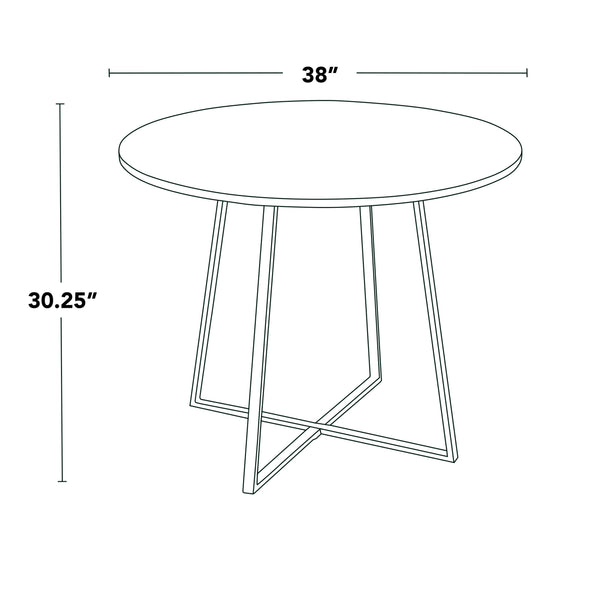 English Elm Dining Table Round Natural Wood Top with Metal Base Modern Style Seats Four White B202S02201