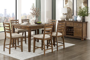 English Elm Traditional Cherry Finish Counter Height Dining Set Seats Six with Storage Drawers B011S02490
