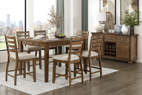 English Elm Traditional Cherry Finish Counter Height Dining Set Seats Six with Storage Drawers B011S02490