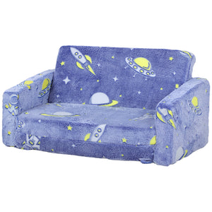 English Elm Qaba Glow-in-the-Dark 2-in-1 Kids Sofa Chair — Convertible Fold-Out Toddler Couch, Washable Cover Blue W2225P229323