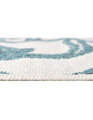 Unique Loom Outdoor Coastal Tethered Machine Made Solid Print Rug Ivory, Navy Blue/Green 5' 3" x 8' 0"