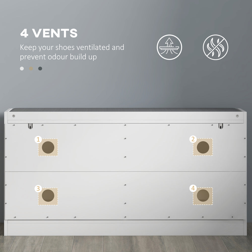 English Elm HOMCOM Modern Shoe Bench with 2 Flip Drawers, Padded Seat, Ventilation, Adjustable Dividers, White W2225P229709