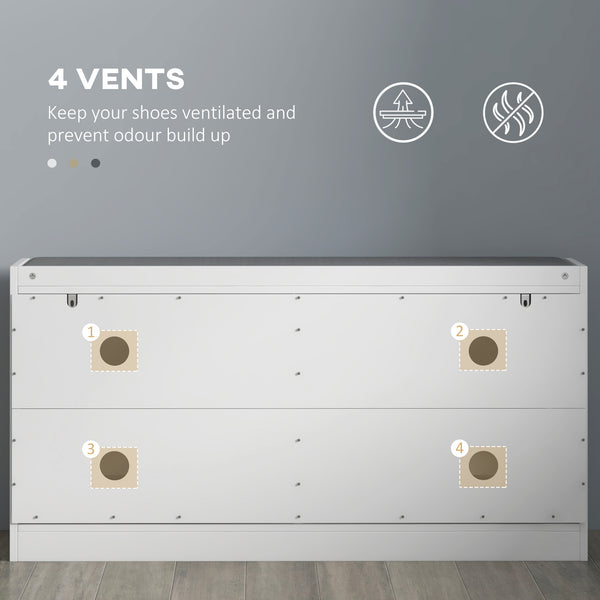 English Elm HOMCOM Modern Shoe Bench with 2 Flip Drawers, Padded Seat, Ventilation, Adjustable Dividers, White W2225P229709