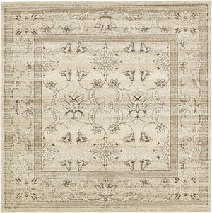 Unique Loom La Jolla Botanica Machine Made Floral Rug Ivory, Beige/Ivory/Light Brown 7' 10" x 7' 10"