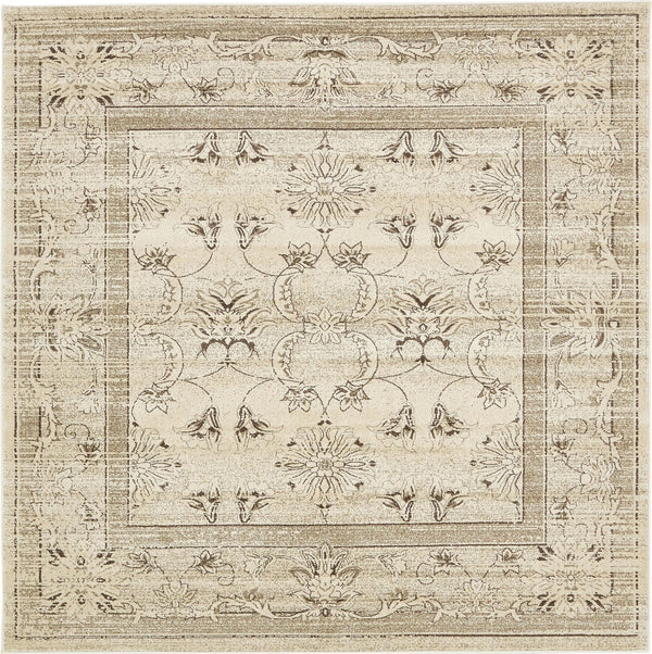 Unique Loom La Jolla Botanica Machine Made Floral Rug Ivory, Beige/Ivory/Light Brown 7' 10" x 7' 10"