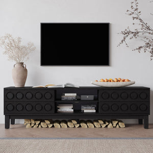 English Elm Modern Mid-Century Media Console with 4 Drawers and Concealed Cable Management, Stylish TV Stand Up to 75" Black+ Gray W757P305594