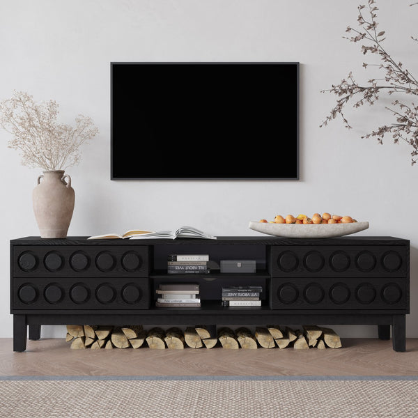 English Elm Modern Mid-Century Media Console with 4 Drawers and Concealed Cable Management, Stylish TV Stand Up to 75" Black+ Gray W757P305594