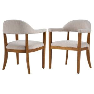 English Elm Wood Frame Upholstered Dining Chairs Set of 2 Curved Back Rubberwood Armrest Seating Beige,Walnut N768P389407W