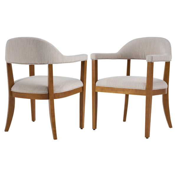 English Elm Wood Frame Upholstered Dining Chairs Set of 2 Curved Back Rubberwood Armrest Seating Beige,Walnut N768P389407W