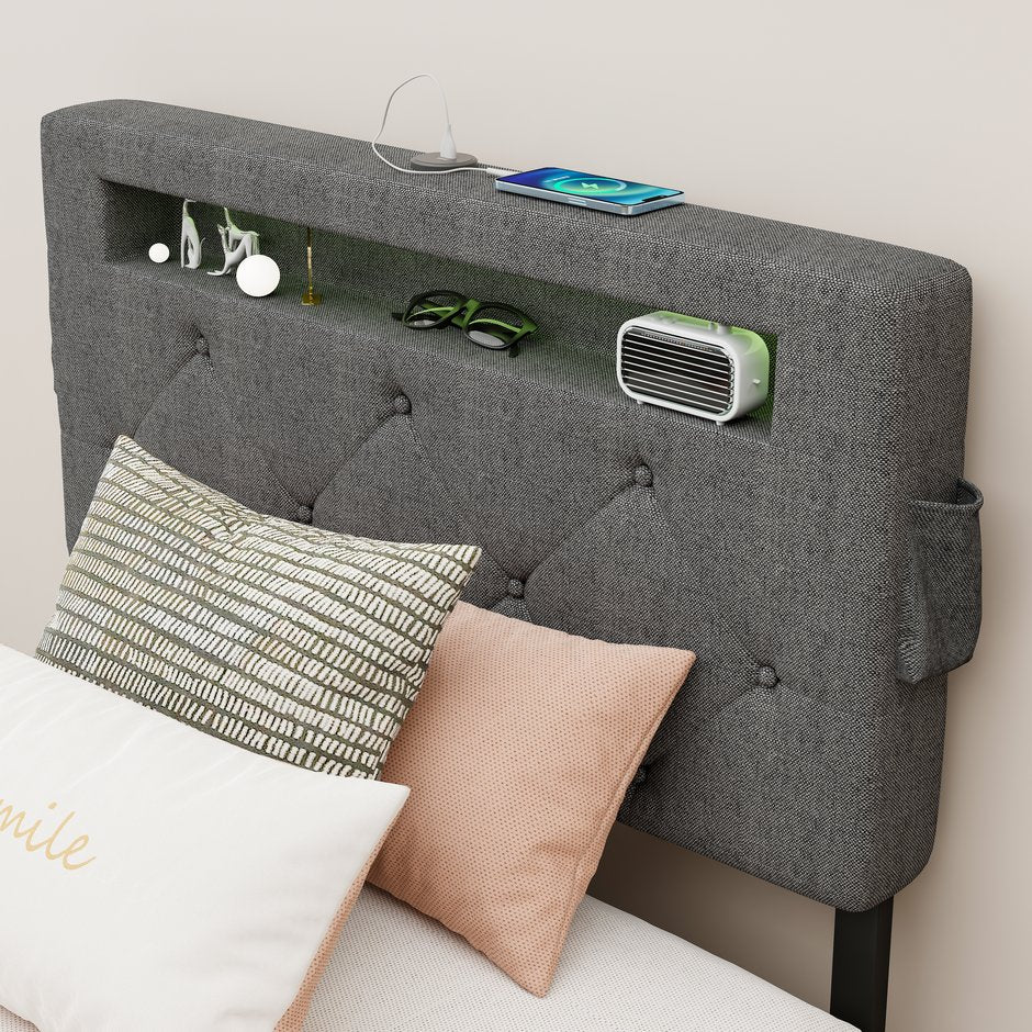 English Elm Twin Storage Platform Bed with Rgb Led Headboard Usb Charging and Four Drawers W1960P175562